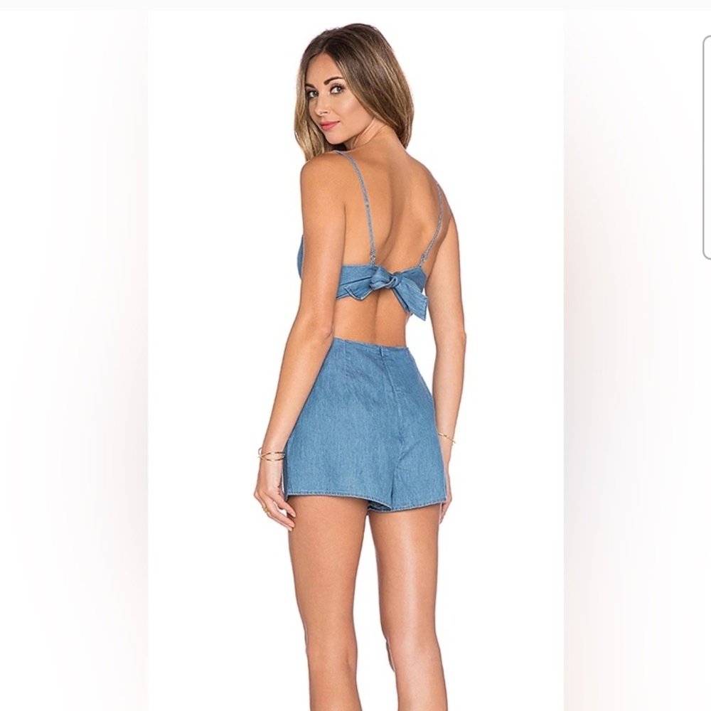 Lovers + Friends Denim Romper with Tie-Back